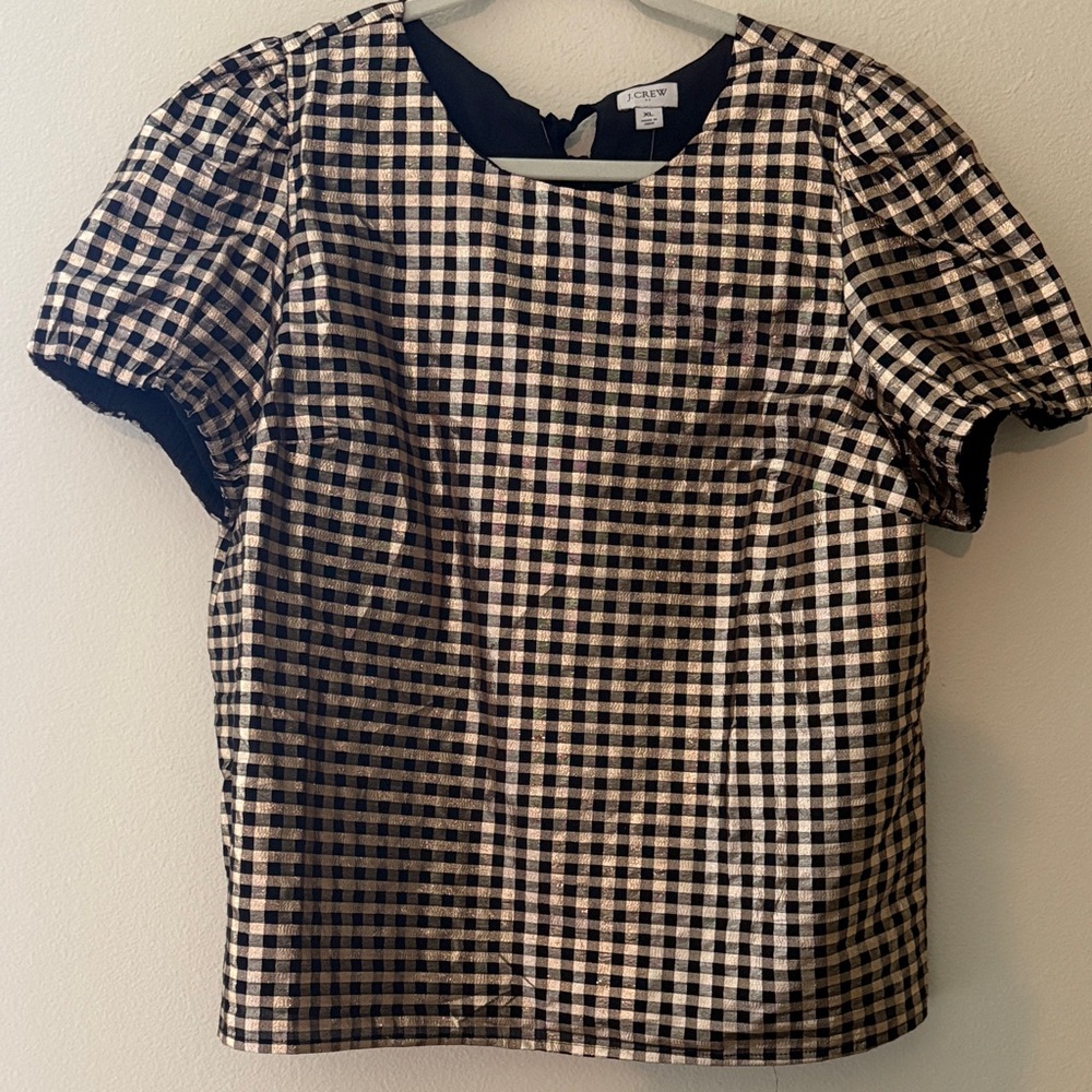 J. Crew Factory Black and White Checkered Blouse